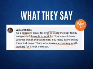 Driver testimonial for Kopf Logistics Group